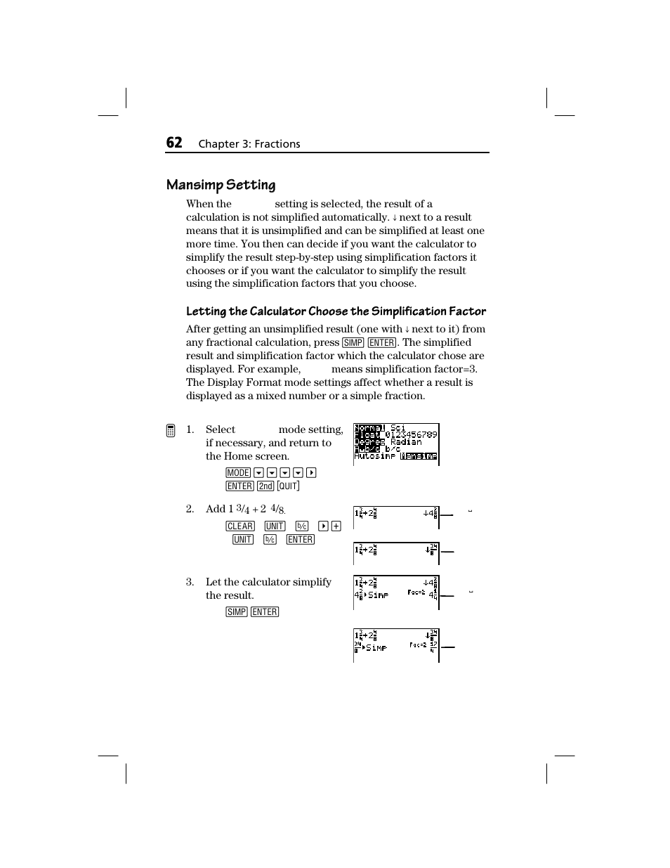 Mansimp setting | Texas Instruments TI-73 EXPLORER User Manual | Page 68 / 364