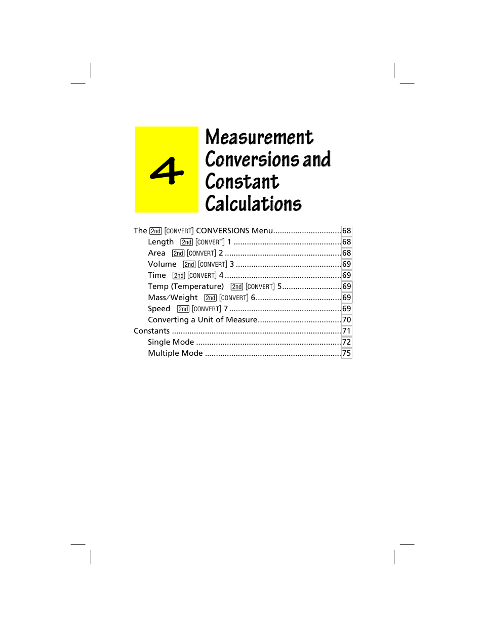 Measurement, Conversions and, Constant | Calculations | Texas Instruments TI-73 EXPLORER User Manual | Page 73 / 364