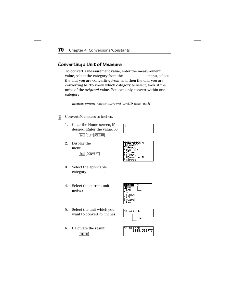 Converting a unit of measure | Texas Instruments TI-73 EXPLORER User Manual | Page 76 / 364