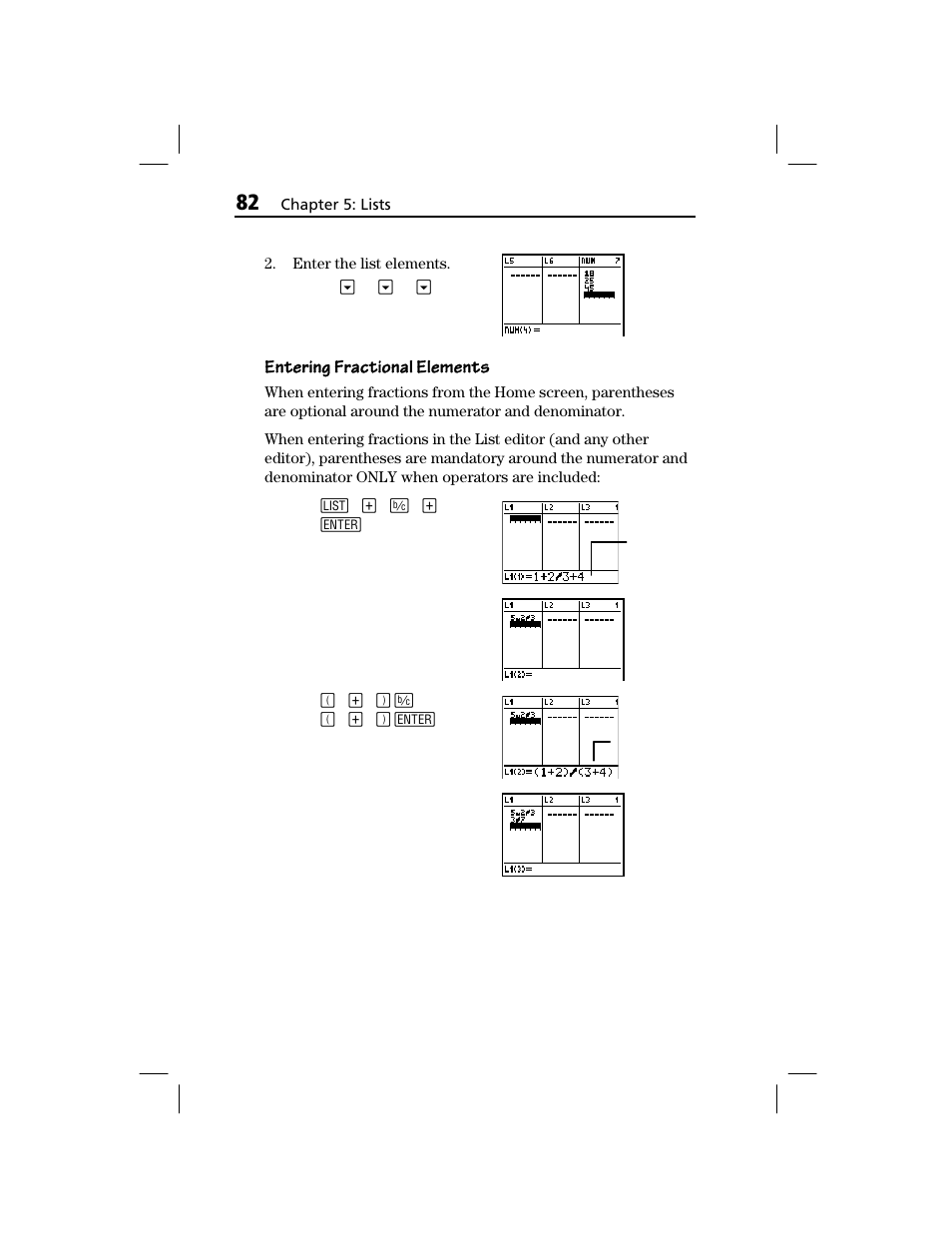 Entering fractional elements | Texas Instruments TI-73 EXPLORER User Manual | Page 88 / 364