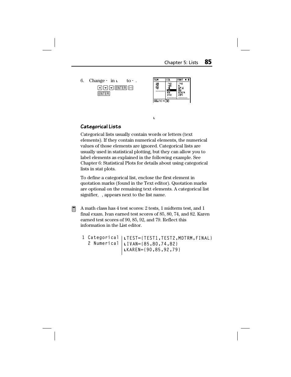 Categorical lists | Texas Instruments TI-73 EXPLORER User Manual | Page 91 / 364