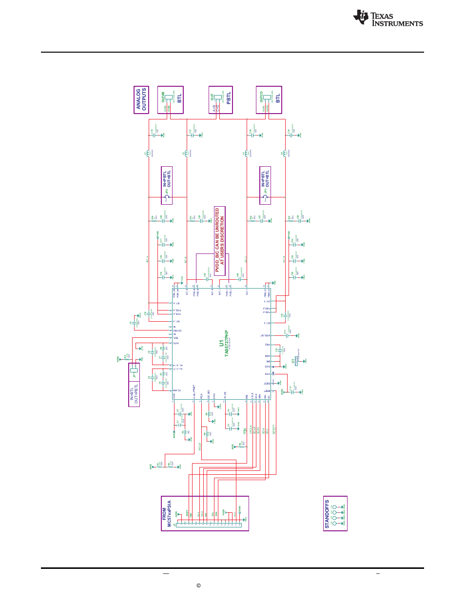 3 schematics, Board layouts, bill of materials, and schematic, Copyright © 2010, texas instruments incorporated | Ta s 5 7 2 7 p h p | Texas Instruments TAS5727 User Manual | Page 16 / 21