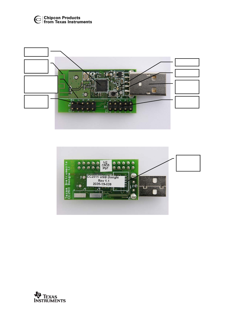 Cc2511 dongle hardware description, User interface, Usb interface | Nterface, Interface, Cc2511 dongle | Texas Instruments CC2511 User Manual | Page 18 / 24