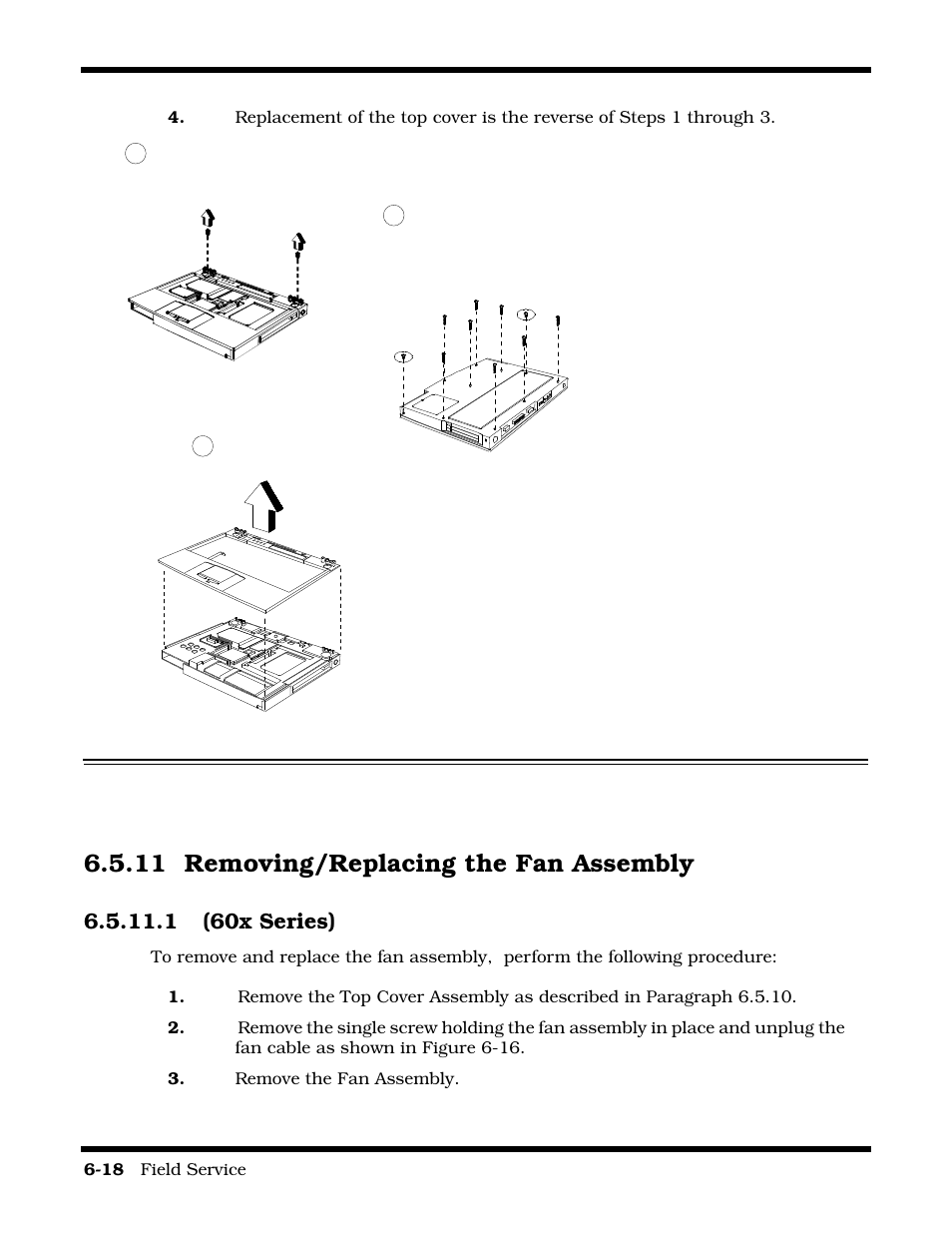 Removing/replacing the fan assembly, 11 removing/replacing the fan assembly, 1 (60x series) | Texas Instruments 60X User Manual | Page 102 / 212