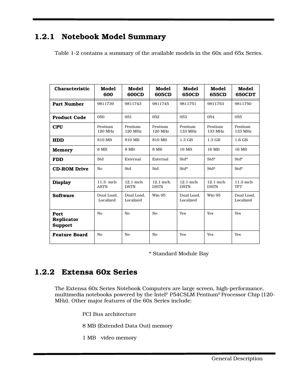 Notebook model summary, Extensa 60x series, 2 extensa 60x series | Texas Instruments 60X User Manual | Page 11 / 212