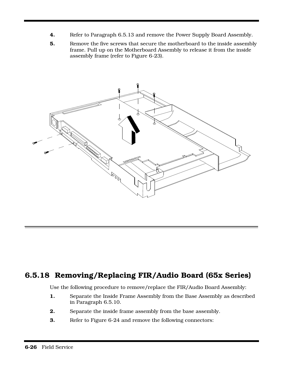 18 removing/replacing fir/audio board (65x series) | Texas Instruments 60X User Manual | Page 110 / 212