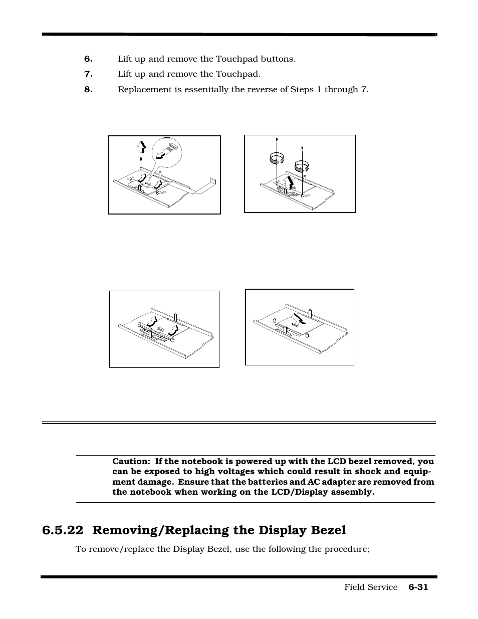 Removing/replacing the display bezel, 22 removing/replacing the display bezel | Texas Instruments 60X User Manual | Page 115 / 212