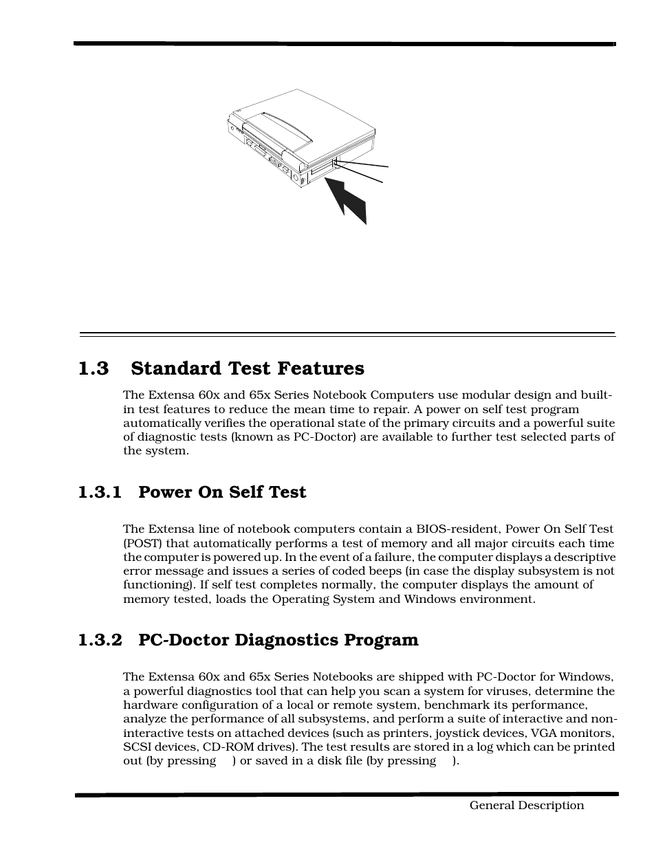 Standard test features, Power on self test, Pc-doctor diagnostics program | 3 standard test features, 1 power on self test, 2 pc-doctor diagnostics program | Texas Instruments 60X User Manual | Page 21 / 212