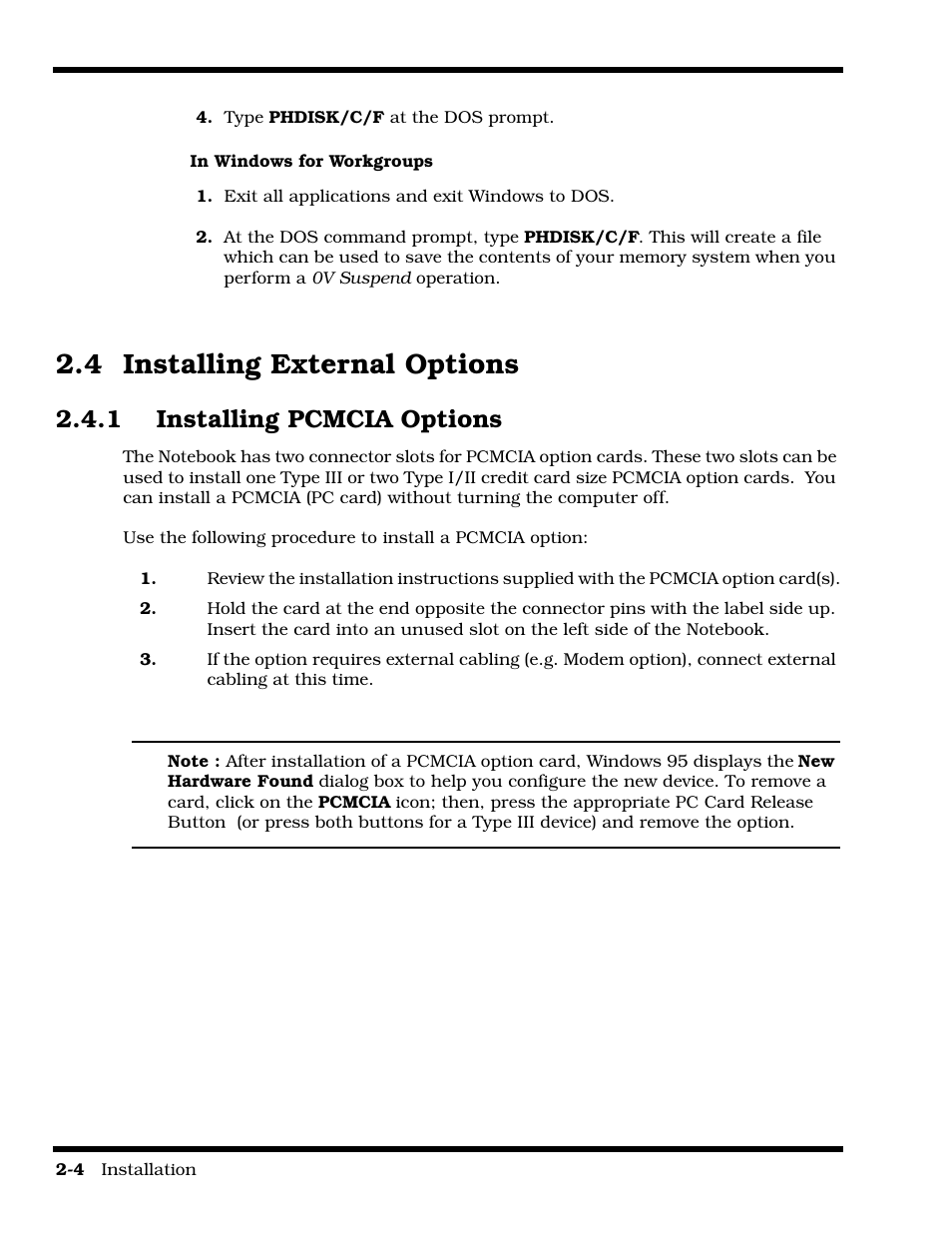 Installing external options, Installing pcmcia options, 4 installing external options | 1 installing pcmcia options | Texas Instruments 60X User Manual | Page 34 / 212