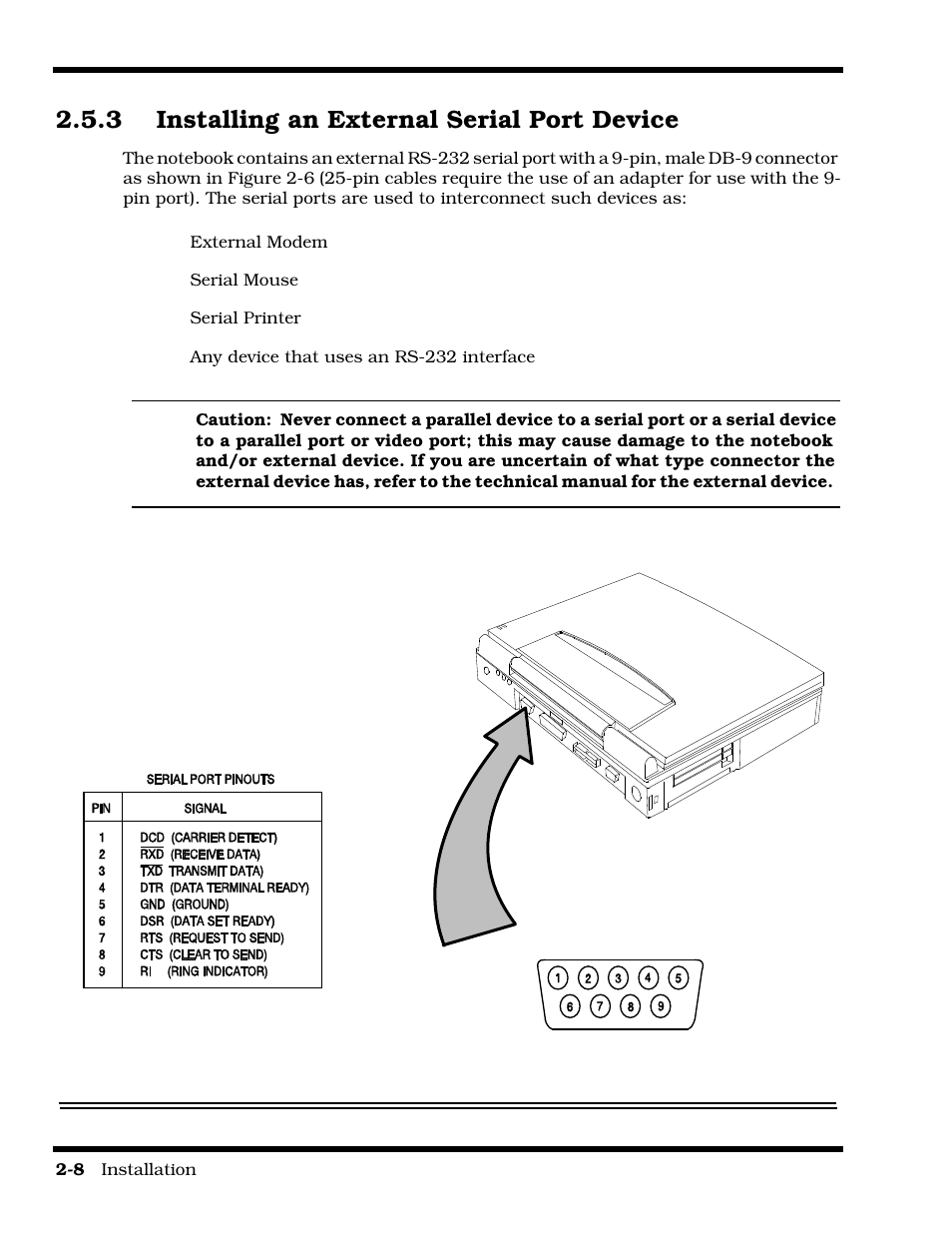 Installing an external serial port device, 3 installing an external serial port device | Texas Instruments 60X User Manual | Page 38 / 212