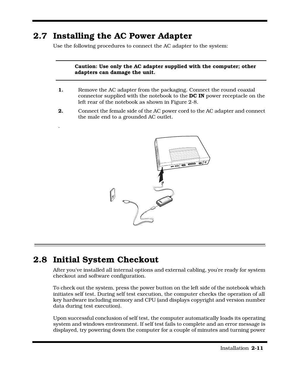 Installing the ac power adapter, Initial system checkout, 7 installing the ac power adapter | 8 initial system checkout | Texas Instruments 60X User Manual | Page 41 / 212