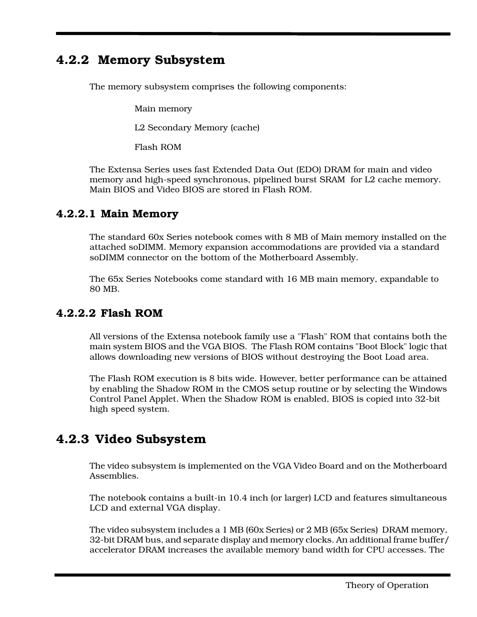 Memory subsystem, Main memory, Flash rom | Video subsystem, 3 video subsystem | Texas Instruments 60X User Manual | Page 49 / 212