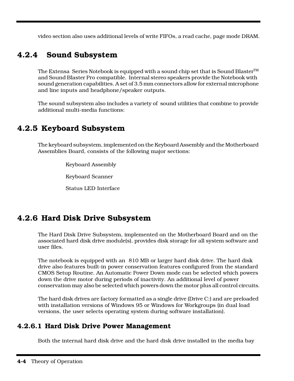 Sound subsystem, Keyboard subsystem, Hard disk drive subsystem | Hard disk drive power management, 4 sound subsystem, 5 keyboard subsystem, 6 hard disk drive subsystem | Texas Instruments 60X User Manual | Page 50 / 212