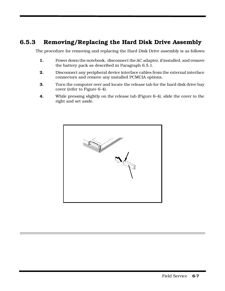 Removing/replacing the hard disk drive assembly, Release tab bay cover bottom of unit, 3 removing/replacing the hard disk drive assembly | Texas Instruments 60X User Manual | Page 91 / 212