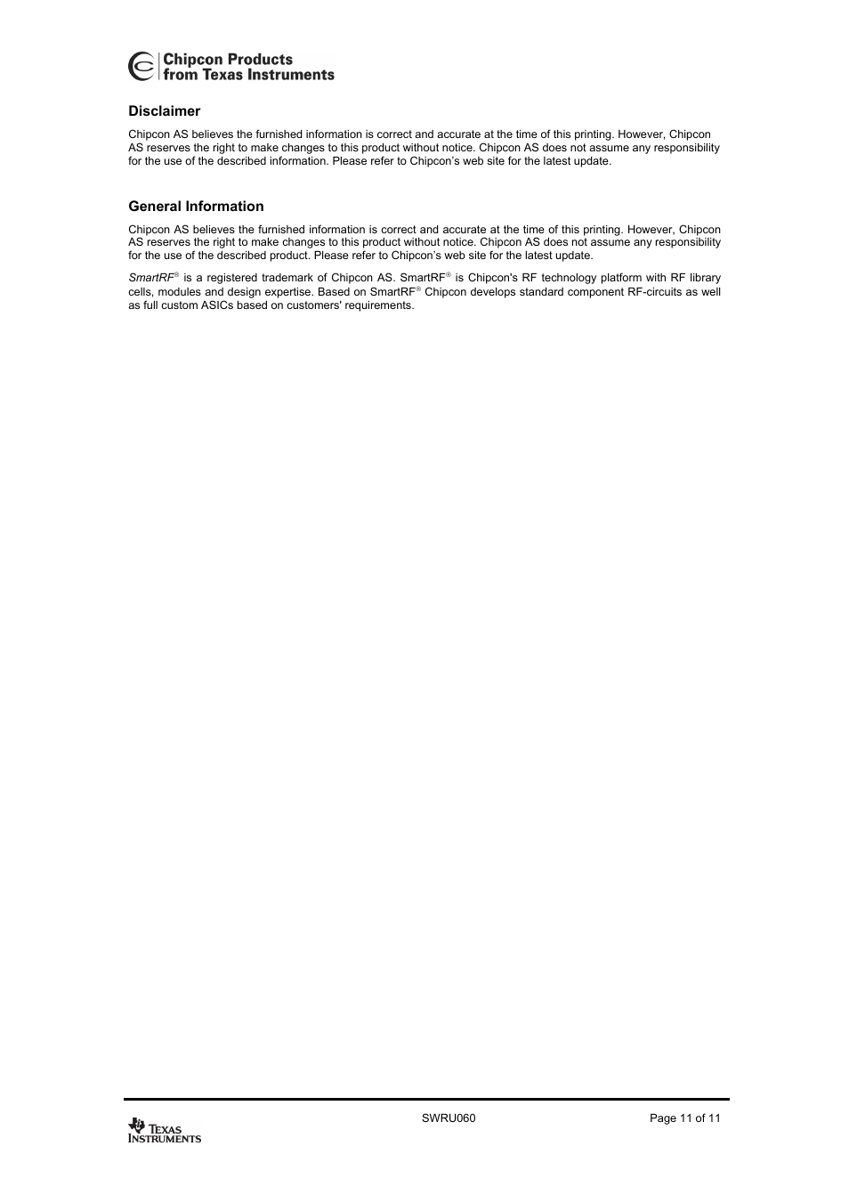 Texas Instruments CC1000PP User Manual | Page 11 / 11