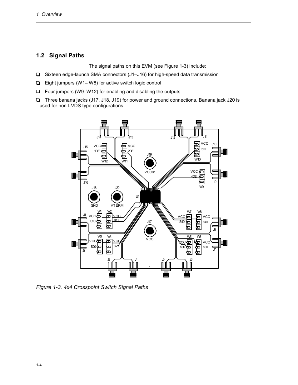 2 signal paths, Figure 1-3. 4x4 crosspoint switch signal paths | Texas Instruments HPL-D SLLU064A User Manual | Page 12 / 27