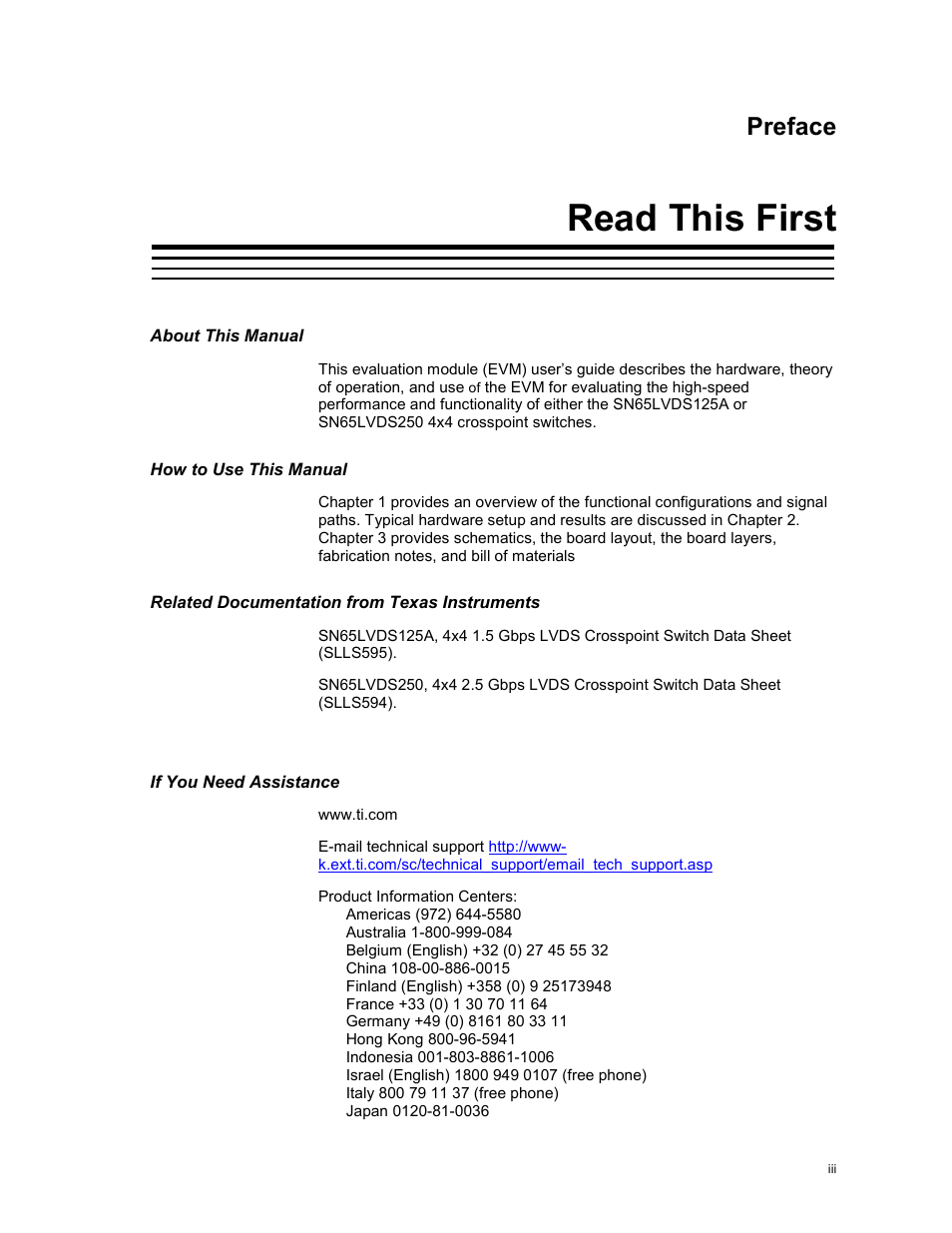 Read this first, Preface | Texas Instruments HPL-D SLLU064A User Manual | Page 5 / 27