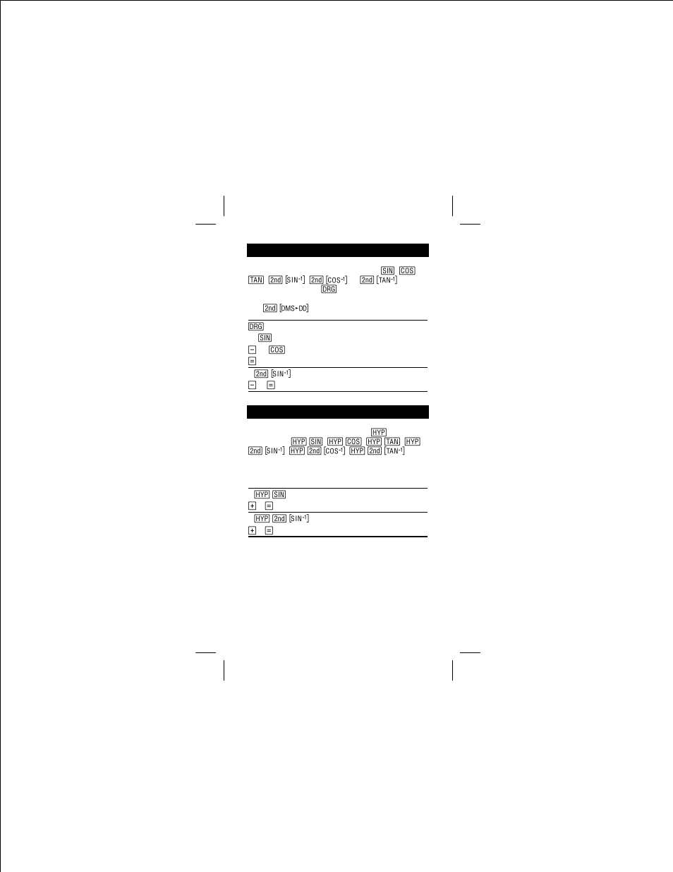 Trigonometric functions, Hyperbolic functions | Texas Instruments TI-30Xa Solar User Manual | Page 10 / 22