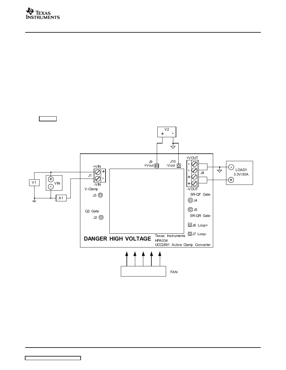 5 evm test setup, Danger high voltage | Texas Instruments UCC2891 User Manual | Page 7 / 21