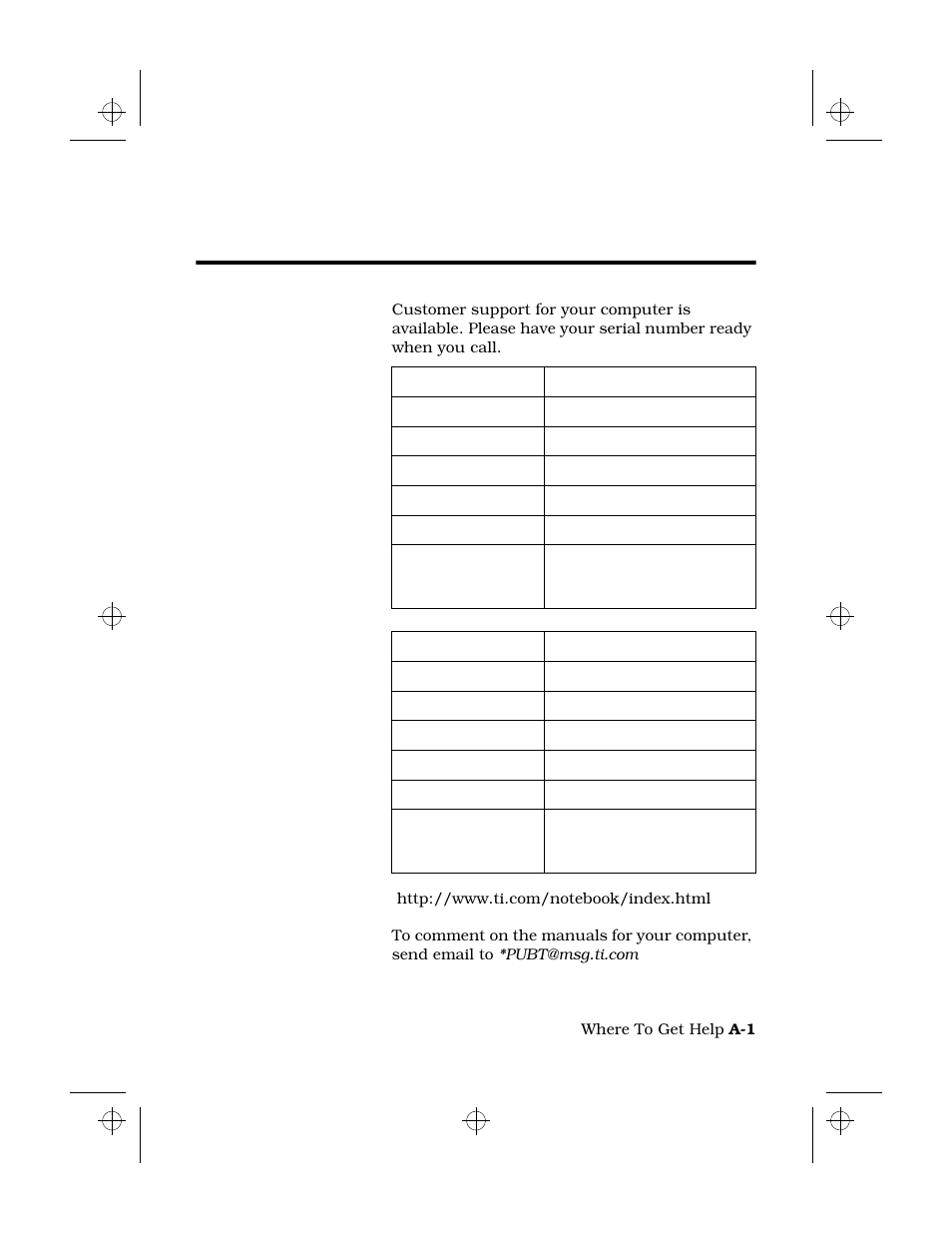Where to get help, Appendix a: where to get help, Customer support numbers | Awhere to get help | Texas Instruments 6100 User Manual | Page 105 / 113