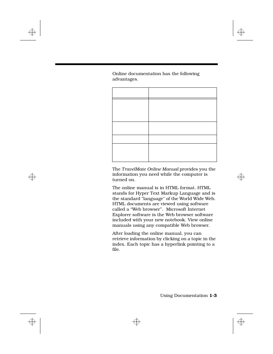 Online manuals, Advantages of online documentation, Travelmate online manual | Texas Instruments 6100 User Manual | Page 13 / 113