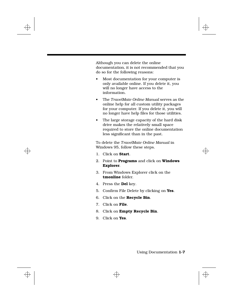 Deleting the travelmate online manual, If you delete, How to delete in windows 95 | Texas Instruments 6100 User Manual | Page 17 / 113