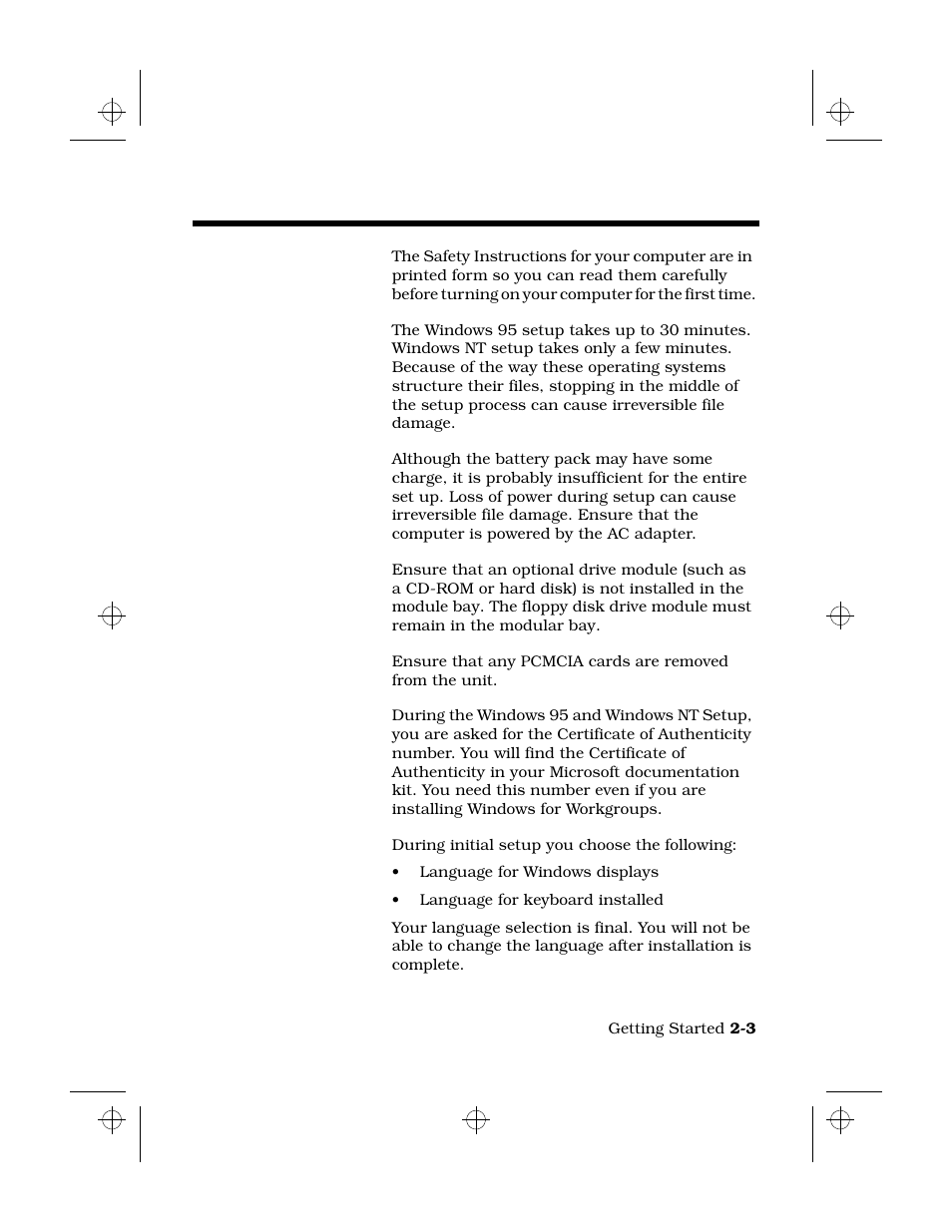 What you need before starting, Read safety instructions, Sufficient time | Access to ac power, Drive modules, Pcmcia cards, Certificate of authenticity, Language | Texas Instruments 6100 User Manual | Page 21 / 113