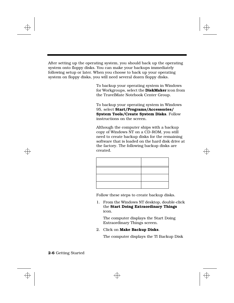 Backing up system files, Ms-dos and windows for workgroups, Backup | Windows 95 backup, Windows nt backup | Texas Instruments 6100 User Manual | Page 24 / 113