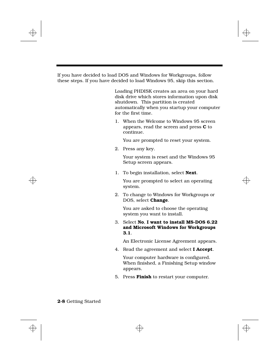 Loading windows for workgroups, Loading phdisk, Choosing the operating system | Texas Instruments 6100 User Manual | Page 26 / 113