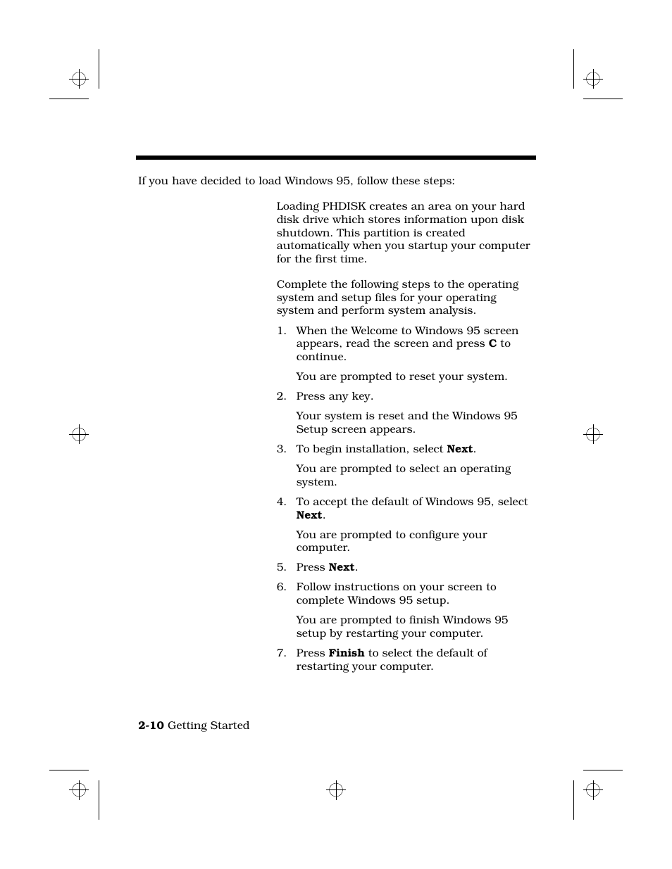 Loading windows 95, Loading phdisk, Choosing the operating system | Texas Instruments 6100 User Manual | Page 28 / 113