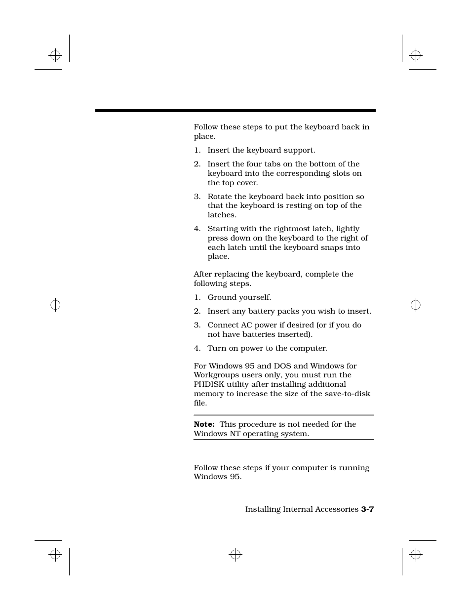 Replacing the keyboard, Connecting power, Running phdisk | In windows 95 | Texas Instruments 6100 User Manual | Page 41 / 113