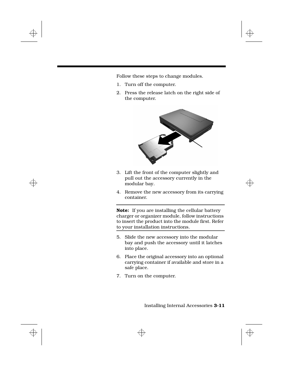 Changing modules, Installing modular bay accessories | Texas Instruments 6100 User Manual | Page 45 / 113