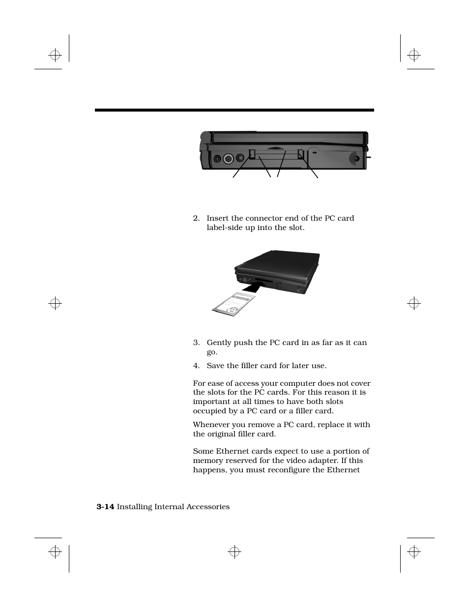 Removing a pc card, Configuring ethernet pc cards, Installing pc cards | Texas Instruments 6100 User Manual | Page 48 / 113