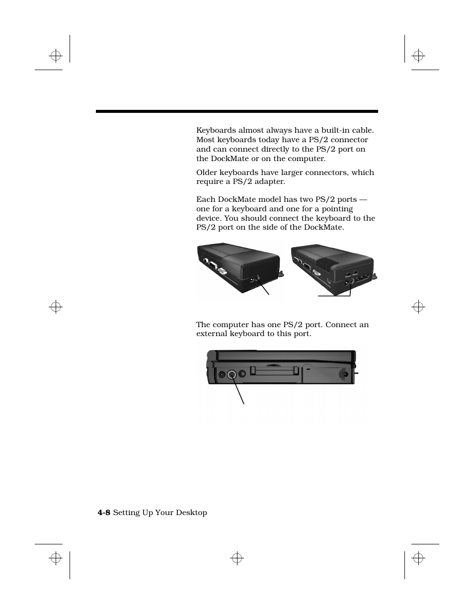 Connecting a keyboard, Required cables/connectors, Connecting to a dockmate | Connecting directly to computer | Texas Instruments 6100 User Manual | Page 58 / 113