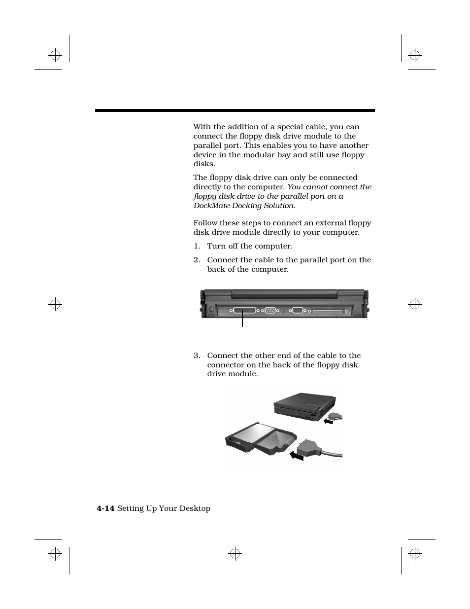 Connecting an external floppy disk drive, Required cables/connectors, Connecting directly to computer | Texas Instruments 6100 User Manual | Page 64 / 113