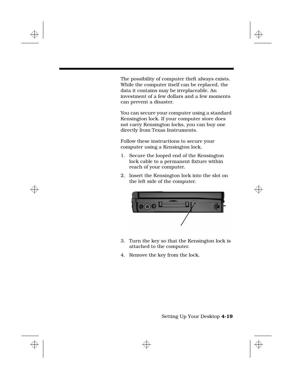 Securing the computer, Securing your computer, Required lock | Connecting the kensington lock | Texas Instruments 6100 User Manual | Page 69 / 113