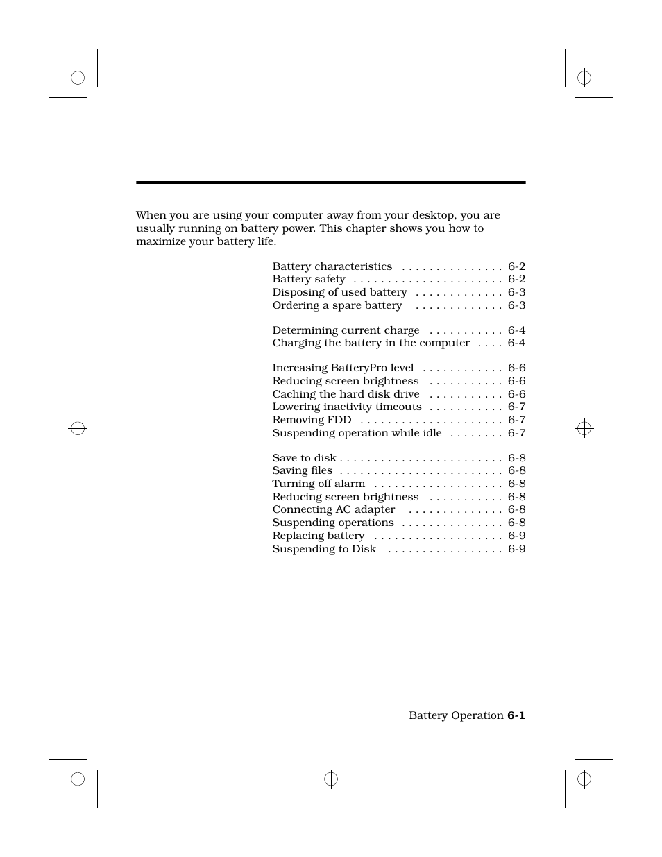 Battery operation, Chapter 6: battery operation, 6battery operation | Texas Instruments 6100 User Manual | Page 77 / 113