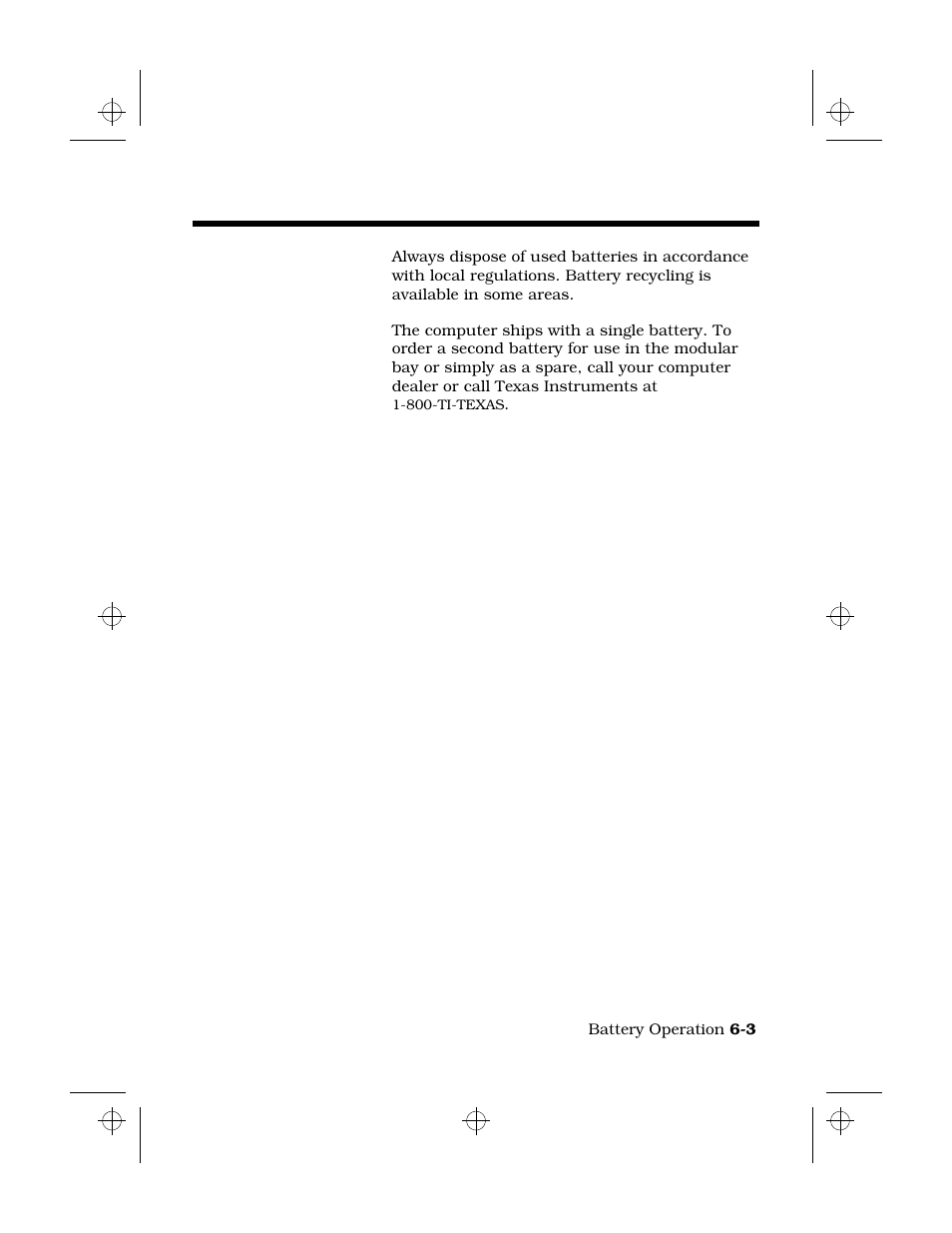 Disposing of used battery, Ordering a spare battery, General information about batteries | Texas Instruments 6100 User Manual | Page 79 / 113