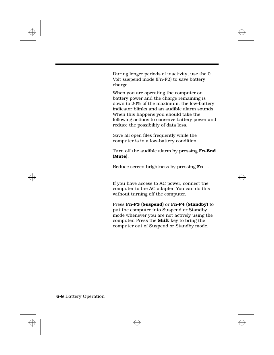 Responding to a low battery condition, Save to disk, Saving files | Turning off alarm, Reducing screen brightness, Connecting ac adapter, Suspending operations | Texas Instruments 6100 User Manual | Page 84 / 113