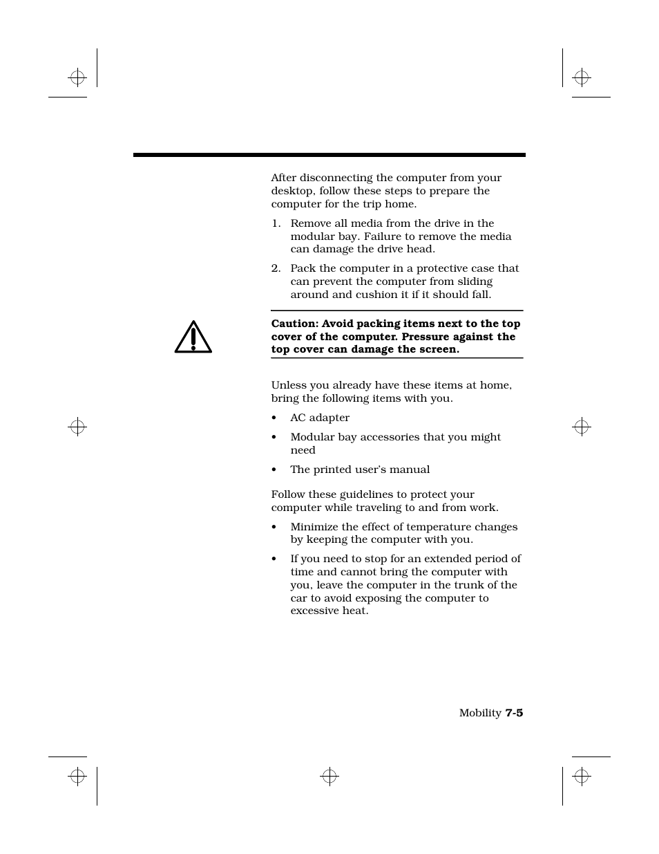 Taking the computer home, Preparing the computer, What to bring with you | Special considerations | Texas Instruments 6100 User Manual | Page 91 / 113