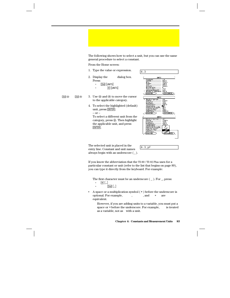 Entering constants or units, From a menu, From the keyboard | Texas Instruments PLUS TI-89 User Manual | Page 100 / 623