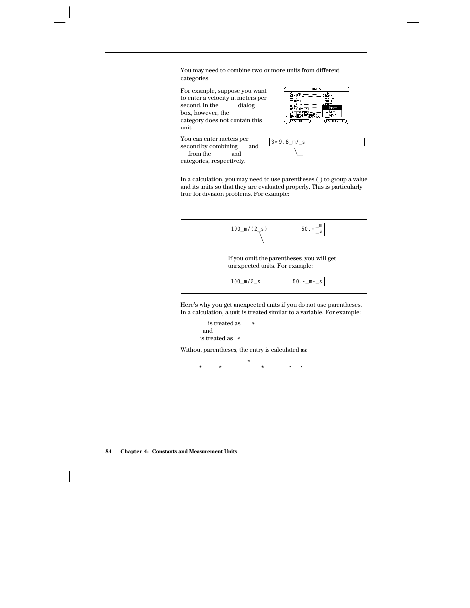 Combining multiple units, Using parentheses with units in a calculation | Texas Instruments PLUS TI-89 User Manual | Page 101 / 623