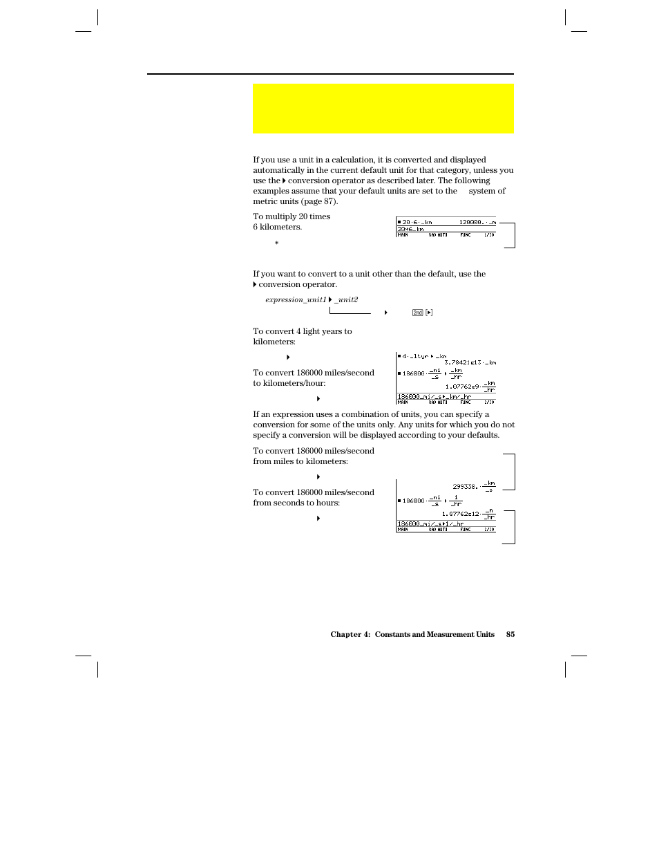 Converting from one unit to another, For all units except temperature | Texas Instruments PLUS TI-89 User Manual | Page 102 / 623