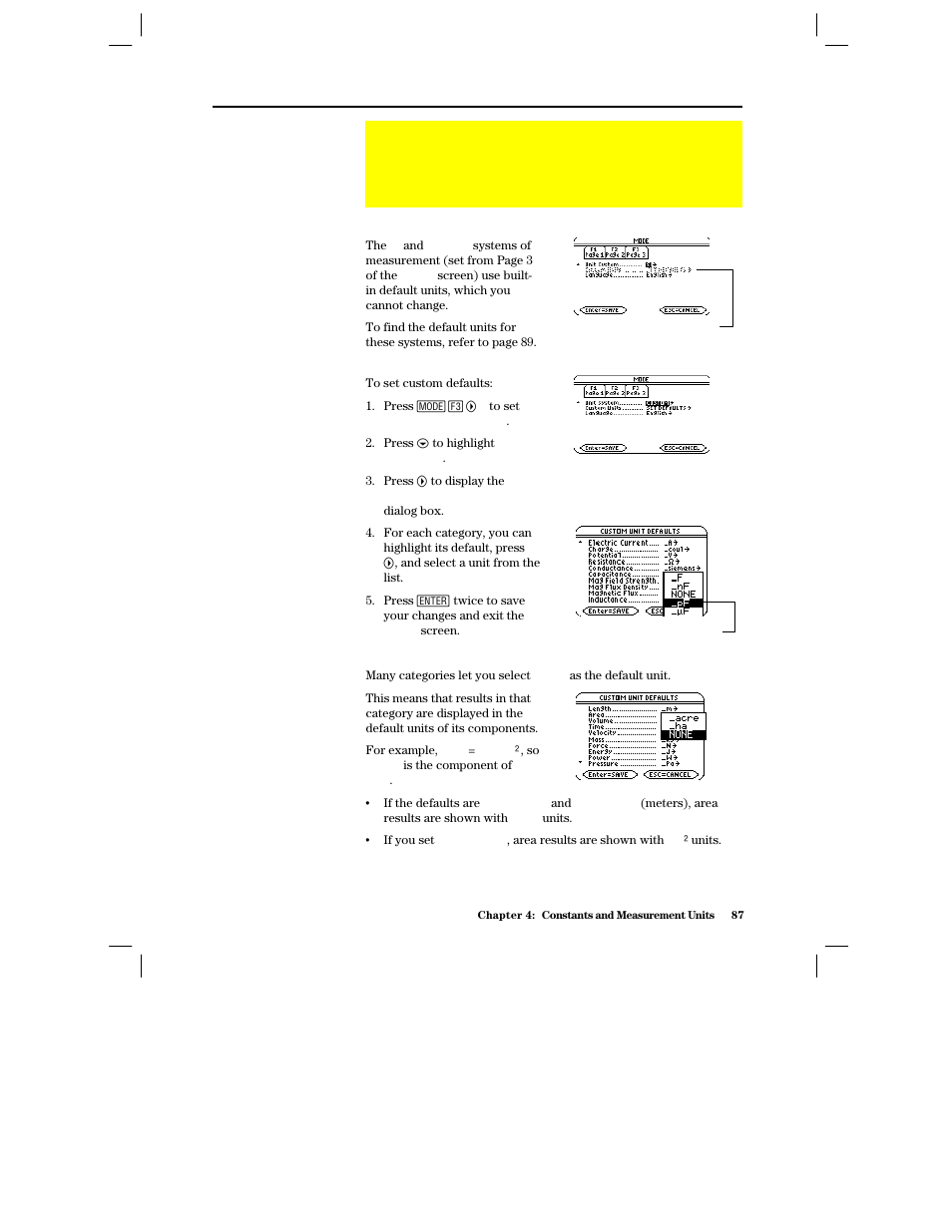 Setting the default units for displayed results, If you’re using the si or eng/ us system, Setting custom defaults | What is the none default | Texas Instruments PLUS TI-89 User Manual | Page 104 / 623