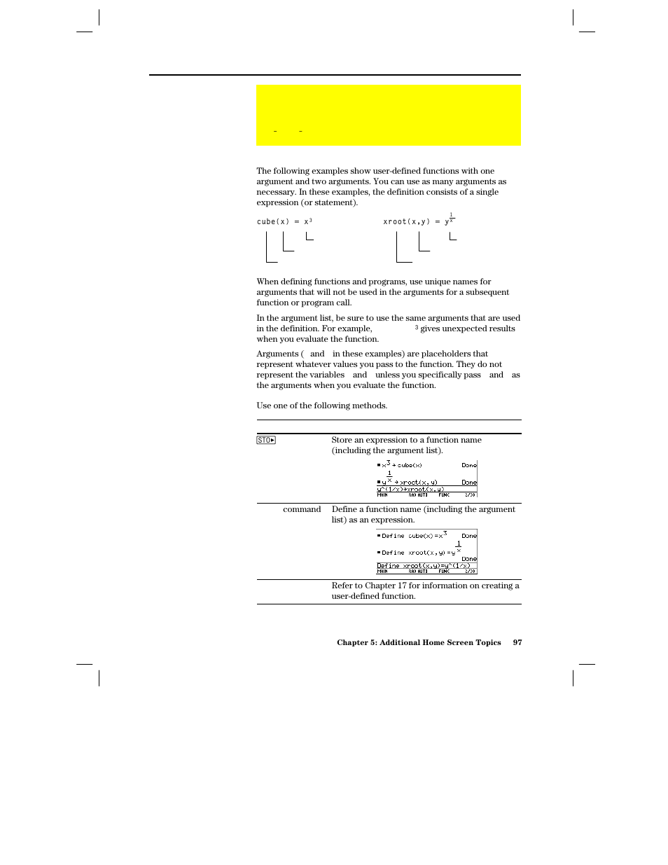 Creating and evaluating user-defined functions, Format of a function, Creating a user-defined function | Texas Instruments PLUS TI-89 User Manual | Page 114 / 623