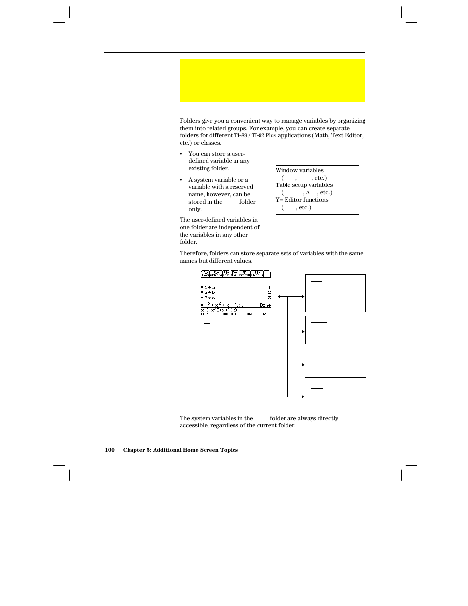 Folders and variables | Texas Instruments PLUS TI-89 User Manual | Page 117 / 623