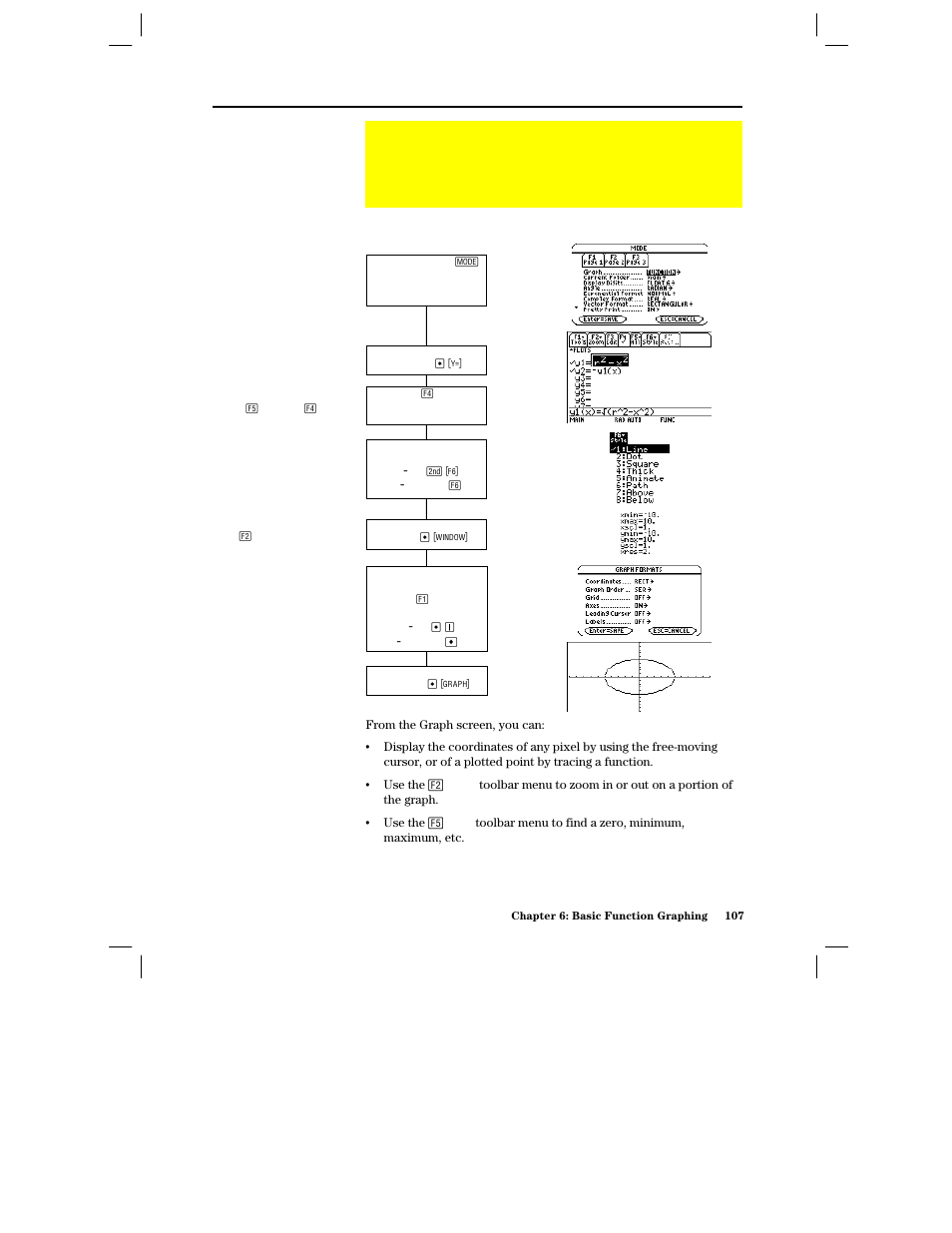 Overview of steps in graphing functions, Graphing functions, Exploring the graph | Texas Instruments PLUS TI-89 User Manual | Page 124 / 623