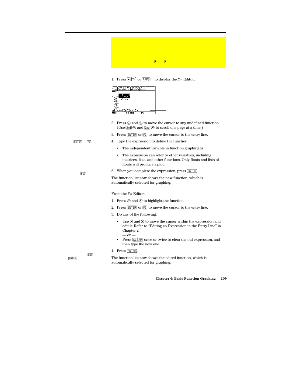 Defining functions for graphing, Defining a new function, Editing a function | Texas Instruments PLUS TI-89 User Manual | Page 126 / 623