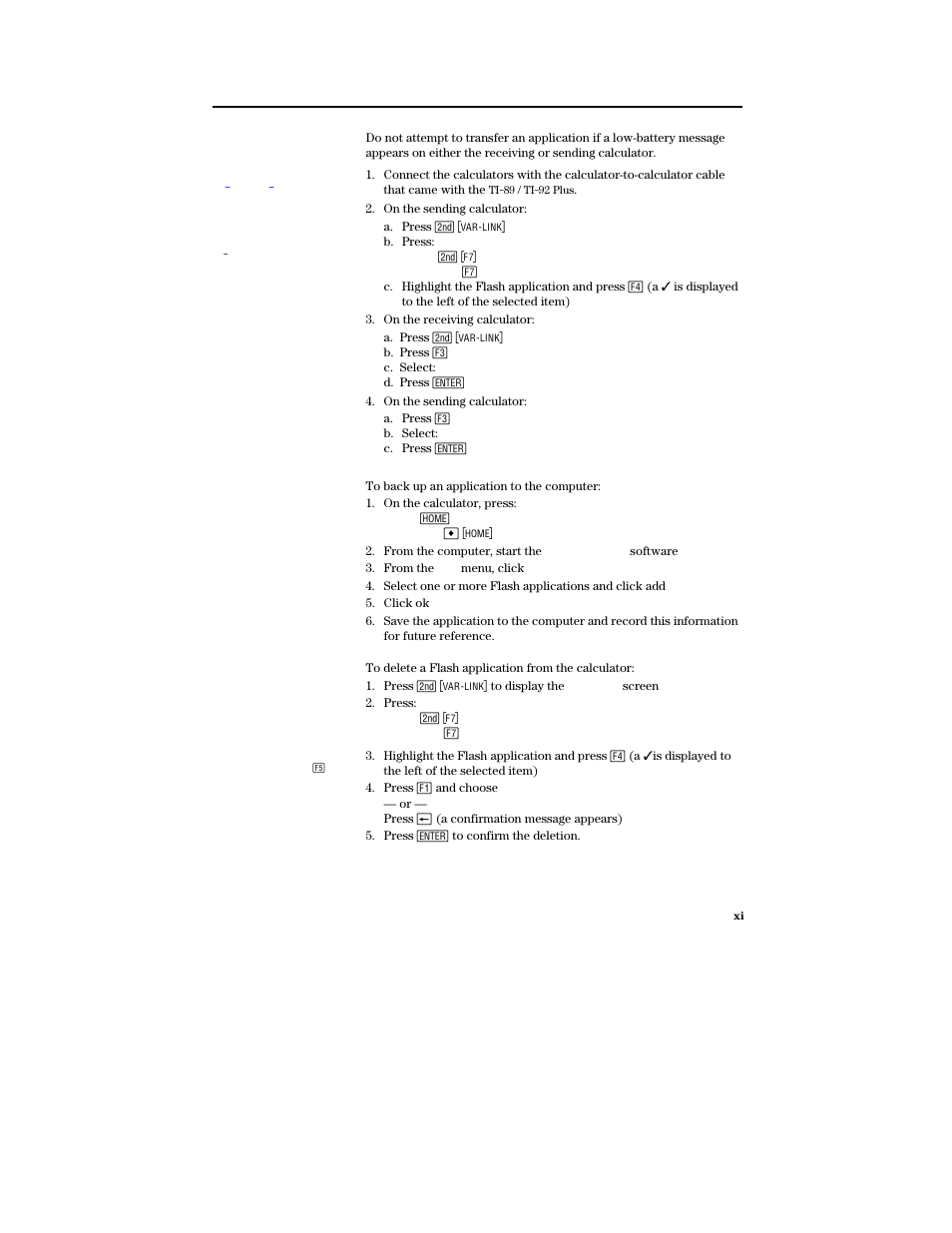 Backing up a flash application, Deleting a flash application | Texas Instruments PLUS TI-89 User Manual | Page 13 / 623