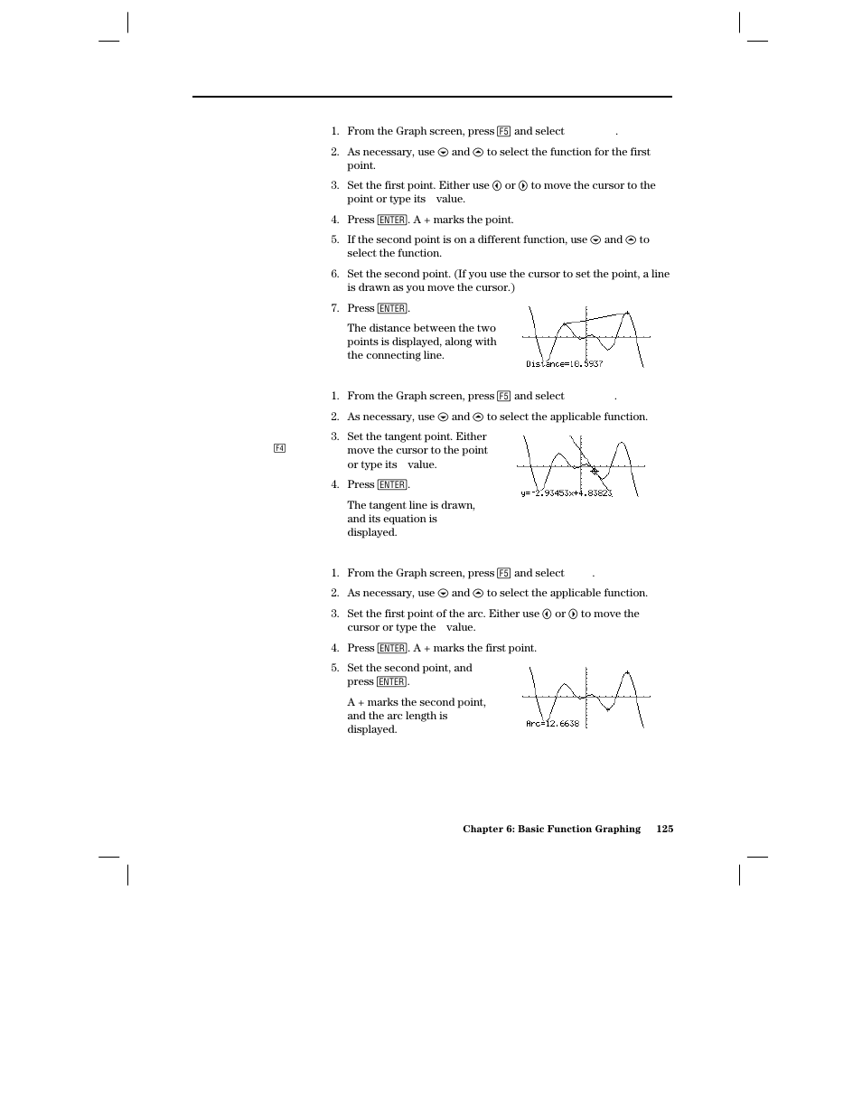 Finding the distance between two points, Drawing a tangent line, Finding an arc length | Texas Instruments PLUS TI-89 User Manual | Page 142 / 623
